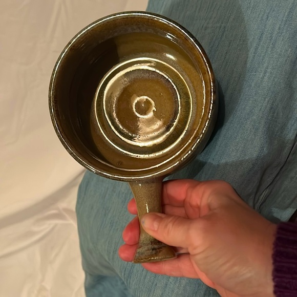 Pottery Soup Stew Bowl with Flared Handle Small Brown & Blue Hand Built Art - Picture 2 of 8